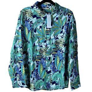 Soft Surrounding Jungle Leaf NWT Tropical Floral Size XL Longsleeve Button Shirt